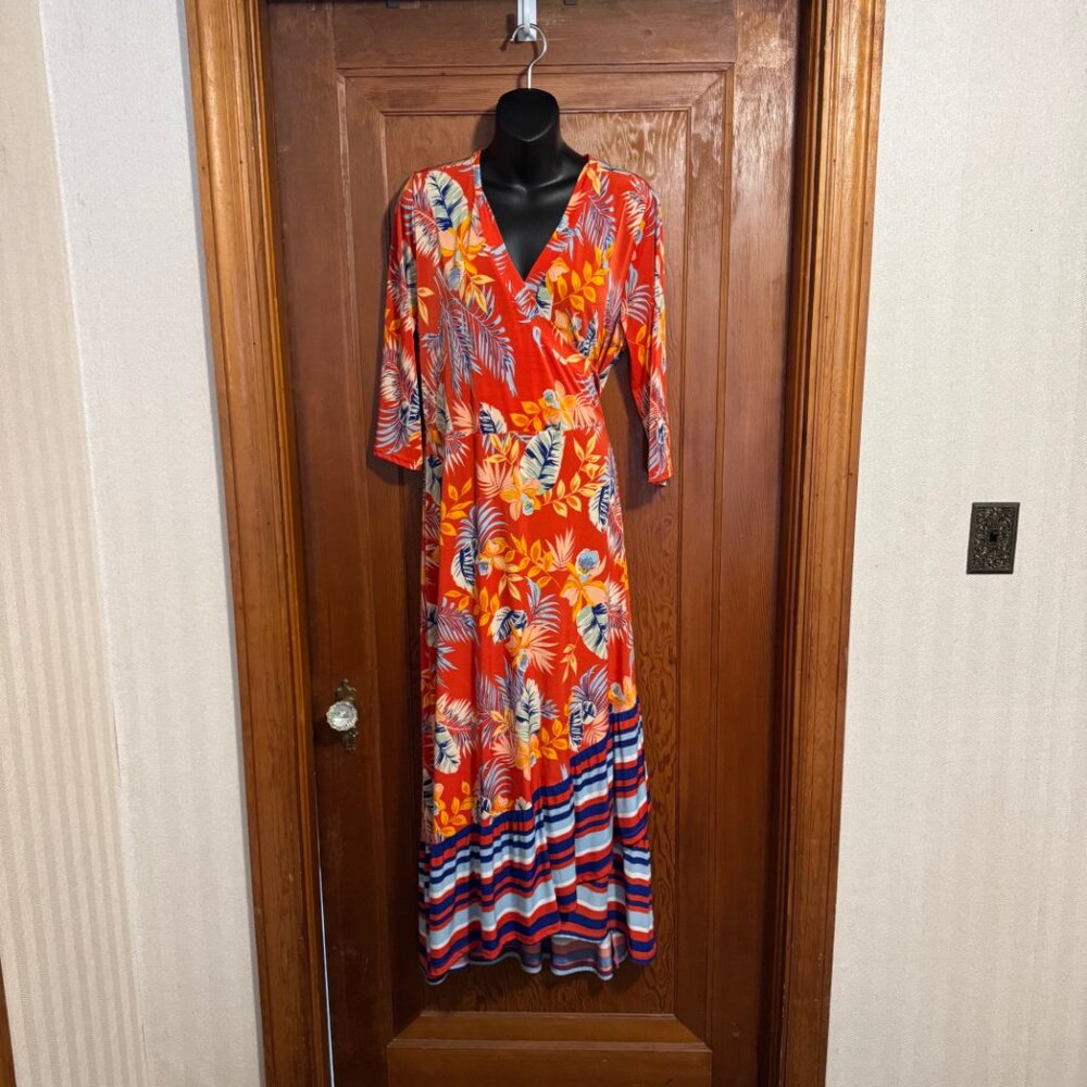 Mlle Gabrielle Reddish/Orange Floral Dress Size 1X